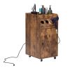 Beauty Salon Trolley;  Hair-dressing Tool Storage Cart with Hair Dryer Holders and Power Strip;  Rustic Brown