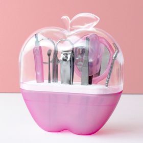 Creative Apple-Shaped Nail Tool 8 Pieces Manicure and Eyebrow Clipper Sets (Color: Pink)