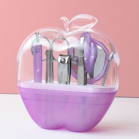 Creative Apple-Shaped Nail Tool 8 Pieces Manicure and Eyebrow Clipper Sets (Color: VIOLET)