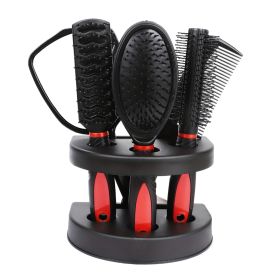 5pcs Professional Hairdressing Styling Set Detangling Hair Brush Airbag Comb With Makeup Mirror (Color: Red)